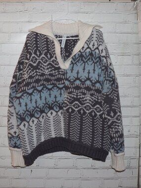 ❄️ Grace + Karma Knit Sweater · Women’s 2X · Gray & Blue Pattern